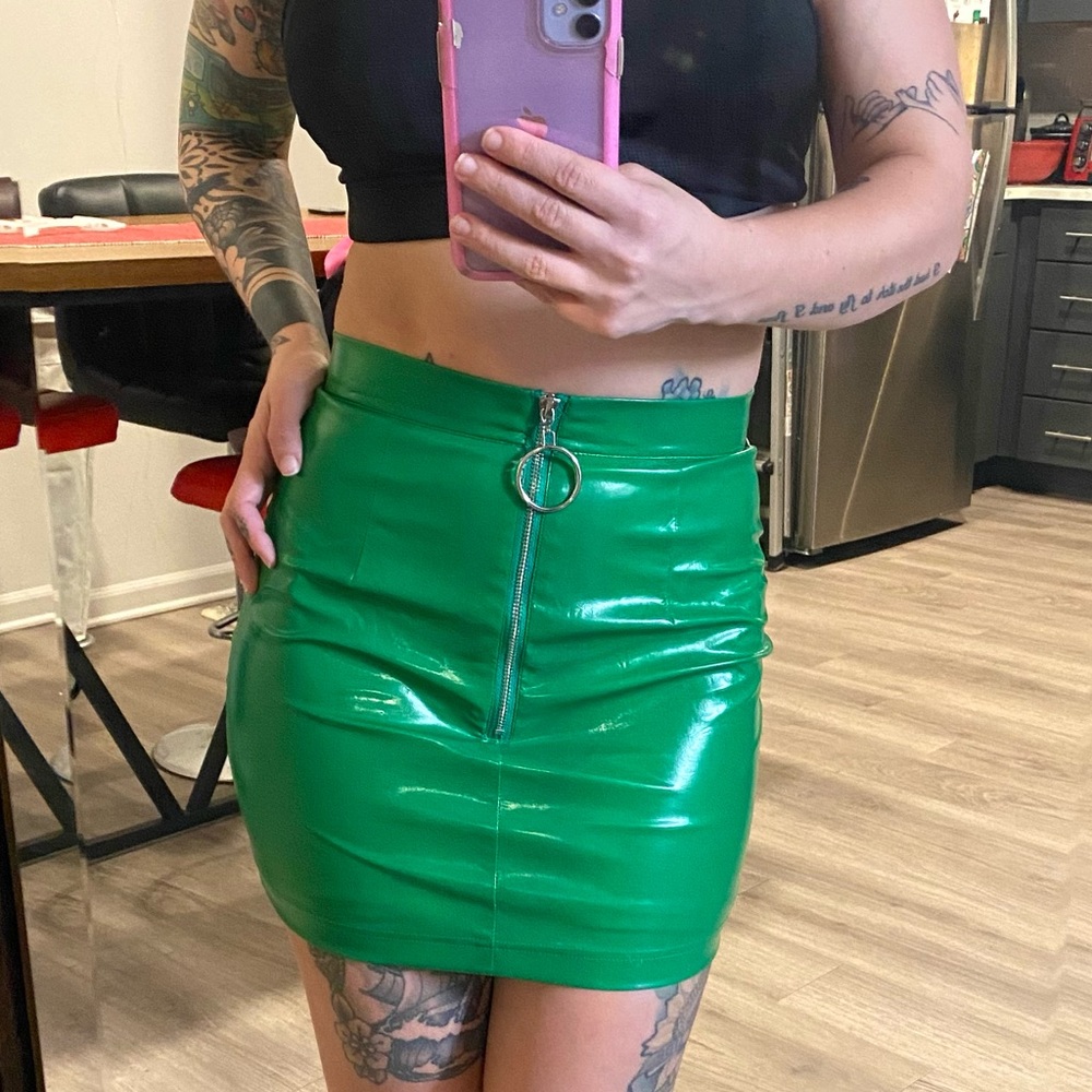 DollsKill Vinyl Green Pencil Skirt